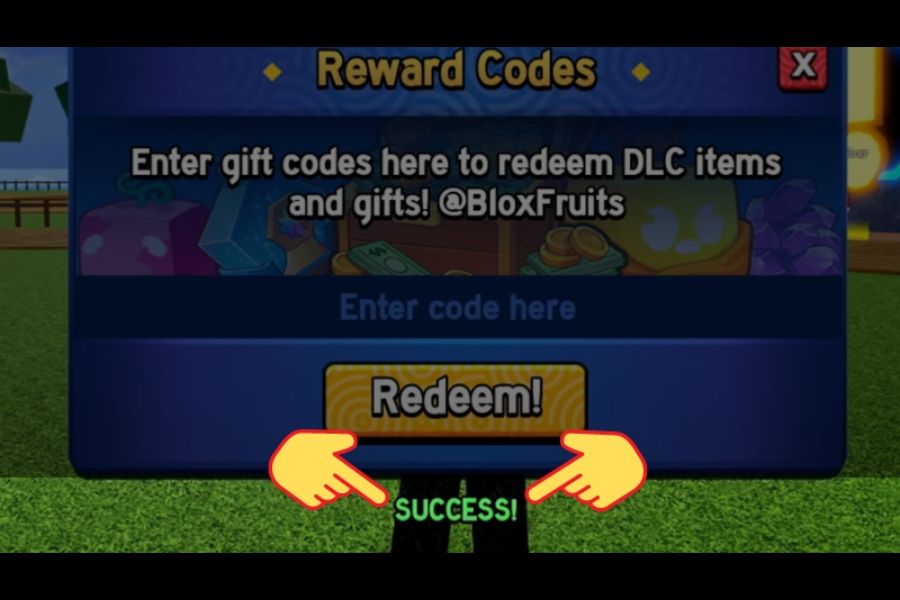 Bấm Redeem/Try để nhận quà, nếu hợp lệ sẽ hiện Success.