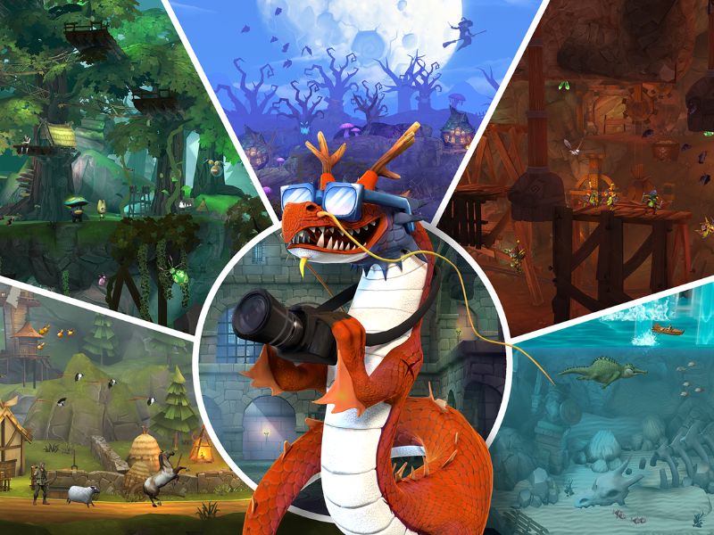 Tải Hack Hungry Dragon (Menu, Vô Hạn Tiền, Kim Cương) v5.6 3 Đi Săn Ở Nhiều Địa Điểm Khác Nhau Cực Xinh Đẹp Trong Hungry Dragon