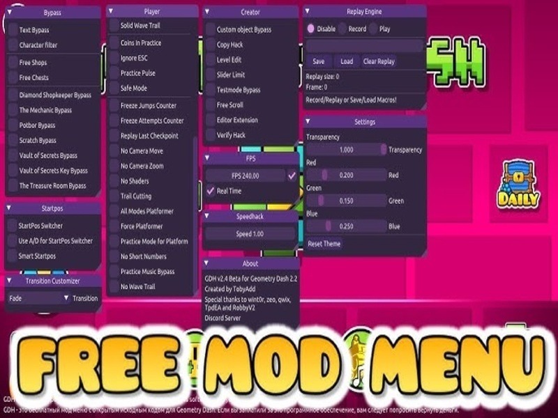 Phiên bản nâng cấp Geometry Dash Hack có những tính năng gì? 